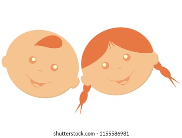 boy and girl, happy kids, vector icon