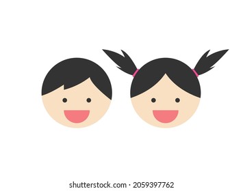 Boy and girl head icons. Boy and girl head icon with happy expression. Flat design vector illustration isolated on white background.