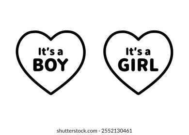 It's a boy and girl heart icon. Pregnancy, newborn baby, gender reveal, party celebration concepts. Outlined decorative vector design isolated illustration.