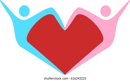 Boy and girl and heart. Love and romance. Dancing couple. Vector illustration.
