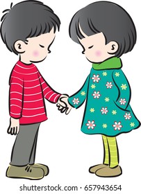 boy and girl hold hand cartoon