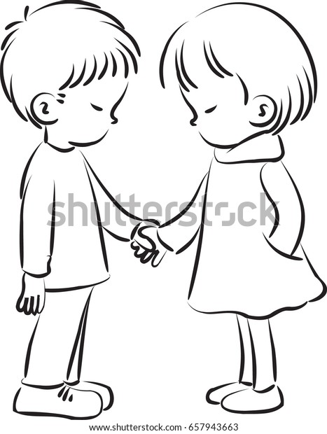 Boy Girl Hold Hand Cartoon Stock Vector Royalty Free