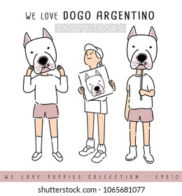 Boy and Girl Holding Dogo Argentino's face :  Vector Illustration