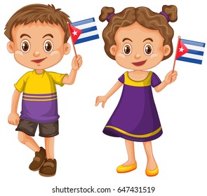 Boy and girl holding flag of Cuba illustration