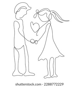 Boy and Girl Holding Hands and conveying Love for Each Other, One Line Continuous Drawing