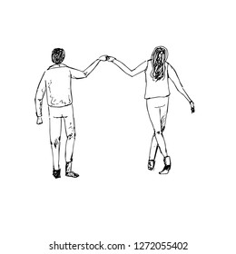  Boy and girl holding hands. Vector illustration.