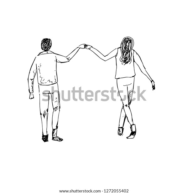 Boy Girl Holding Hands Vector Illustration Stock Vector Royalty Free