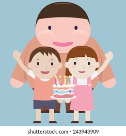 Boy & Girl holding a happy birth day cake - Vector