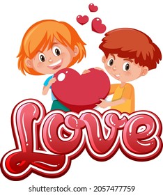 Boy and girl holding heart icon illustration