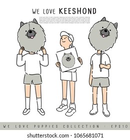 Boy and Girl Holding Keeshond's face :  Vector Illustration