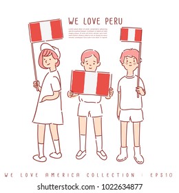Boy and Girl Holding National Flag : Peru : Vector Illustration