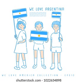 Boy and Girl Holding National Flag : Argentina : Vector Illustration