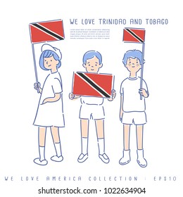 Boy and Girl Holding National Flag : Trinidad and Tobago : Vector Illustration