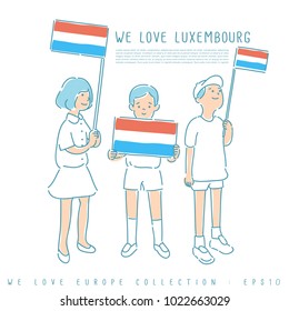 Boy and Girl Holding National Flag : Luxembourg : Vector Illustration