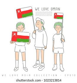 Boy and Girl Holding National Flag : Oman : Vector Illustration