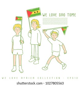 Boy and Girl Holding National Flag : Sao Tome : Vector Illustration