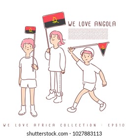 Boy and Girl Holding National Flag : Angola : Vector Illustration