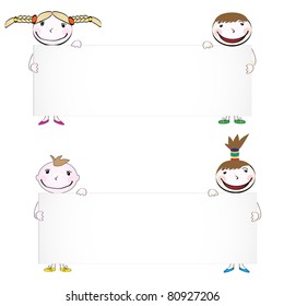 Boy and girl holding a sheet of paper. vector
