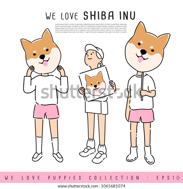 Boy Girl Holding Shiba Inus Face Stock Vector Royalty Free