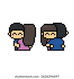 boy girl hug pixel art