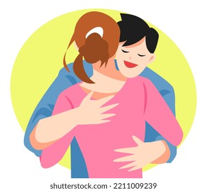 Boy And Girl Hugging. Concept Of Dating, Relationship, Longing, Love, Family Etc. Flat Vector Illustration