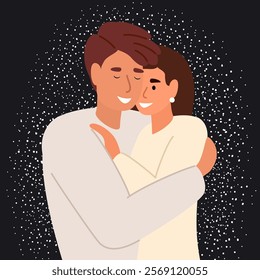 Boy and girl hugging. Concept of love, friendship, support. Design of postcard, banner for February 14. Vector illustration of Valentine's Day.