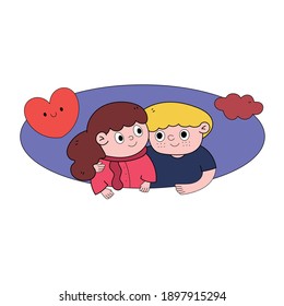 Boy and girl hugging. Valentine's Day Concept. isolated on white background, vector illustration