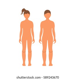 Boy and girl. Human front side Silhouette. Isolated on White Background. Vector illustration.