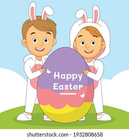 A Boy and Girl For Hunting For Easter Eggs Print