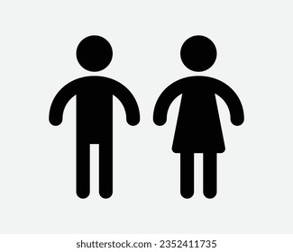 Boy Girl Icon Male Female Man Woman Children Kid Kids Toilet Bathroom Restroom Sign Black White Outline Shape Vector Clipart Graphic Artwork Symbol