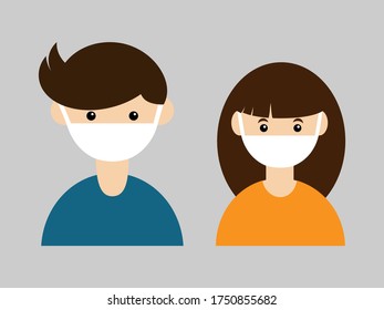Boy and girl icon in mask Vector illustration