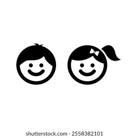 Boy and girl icon on white background. Child symbol, kids icons. Children vector illustration.