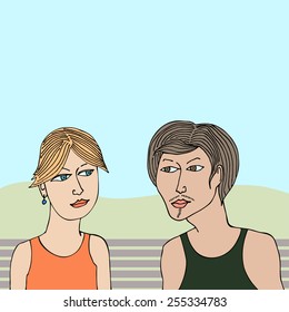 Boy and girl. Illustration in cartoon style.