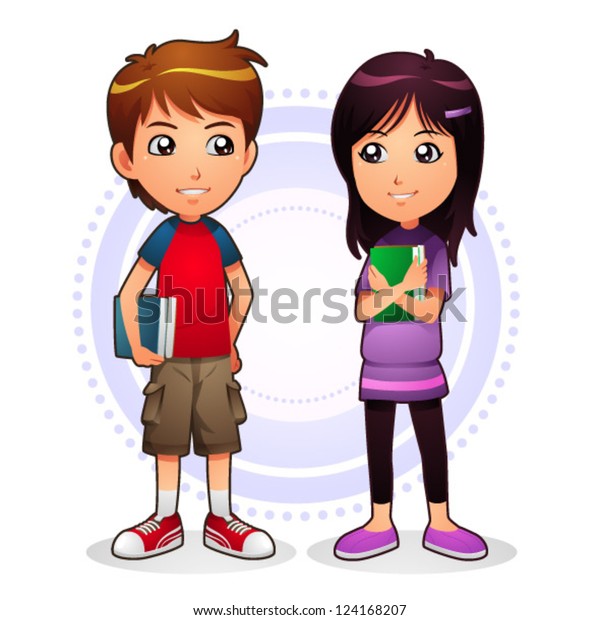 Boy Girl Image Boy Girl Holding Stock Vector Royalty Free