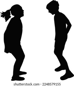 a boy and a girl jumping body silhouette vector