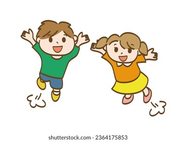 Boy and girl jumping and having fun