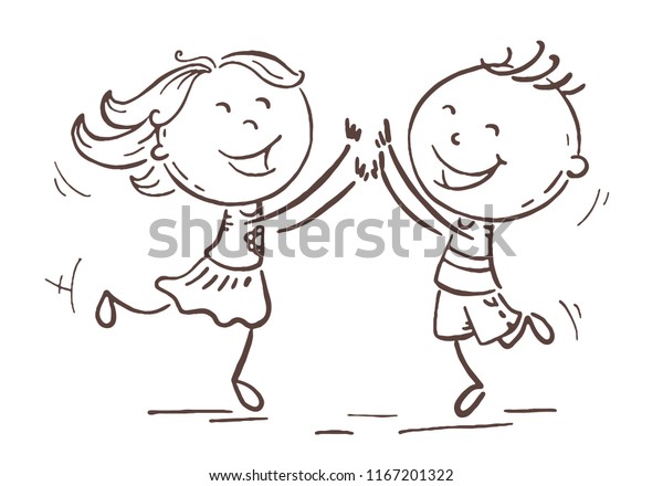 Boy Girl Jumping Joy Celebrate Some Stock Vector (Royalty Free) 1167201322