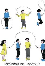 Boy and girl jumping rope