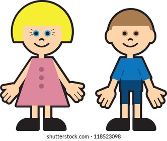 Boy and girl kid cartoon characters