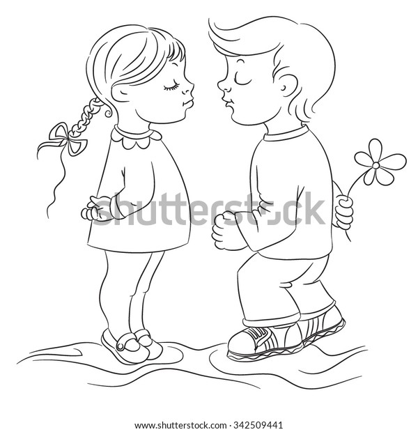 Boy Girl Kiss Children Love First Stock Vector Royalty Free