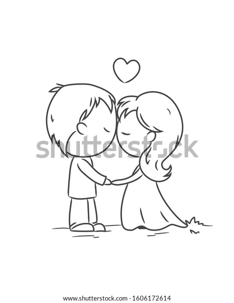 Boy Girl Kiss Cute Couple Coloring Stock Vector Royalty Free