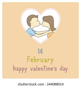 Boy and girl are kissing. Card for valentine s day.