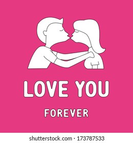 Boy and girl are kissing. Card for valentine's day.