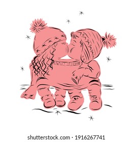 boy and girl kissing. Happy Valentine's day