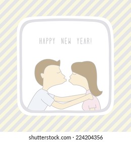 Boy and girl are kissing in New Year.