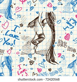 Boy and girl kissing. Seamless pattern. Vector illustration.