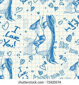 Boy and girl kissing. Seamless pattern. Vector illustration.