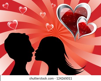 Boy and girl kissing, they are in love, the Valentine's Day