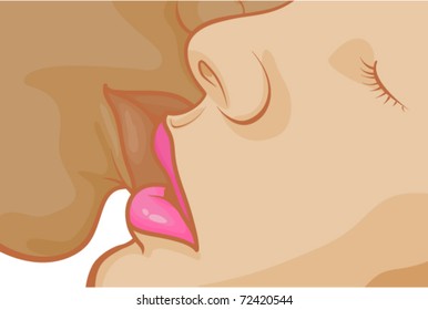 Boy and girl kissing. Vector illustration.