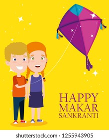 boy and girl with kite to celebrate makar sankranti